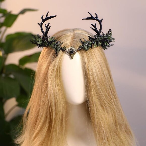 Light Up Elf Crown Black Antler Headpiece Gothic Flower Tiara for Cosplay main image 7